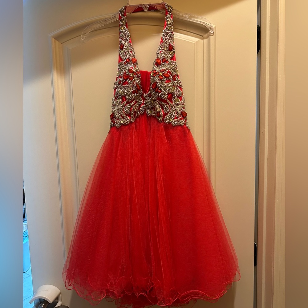 Night Moves Red Halter Fit & Flare Formal Dress